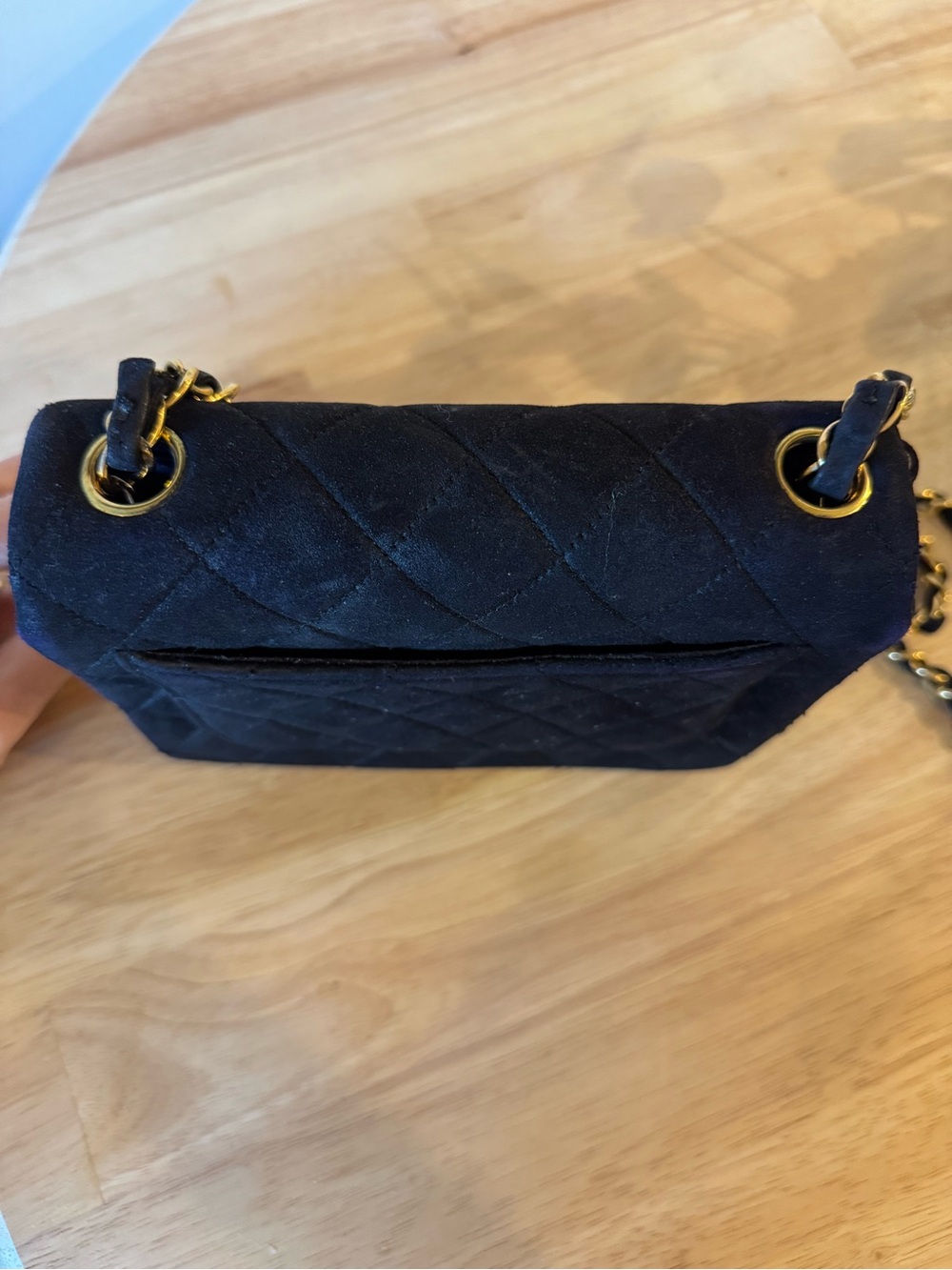 CHANEL Black Quilted Suede Crossbody with Gold Chain - Picture 4 of 16